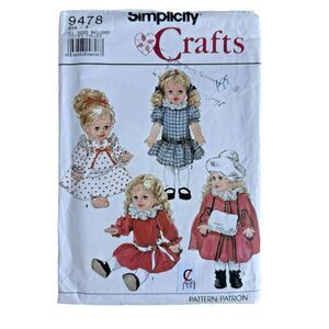 Vtg 80s Simplicity 9478 Doll Clothes Sewing Pattern 14"-18" Cape Muff Nightgown